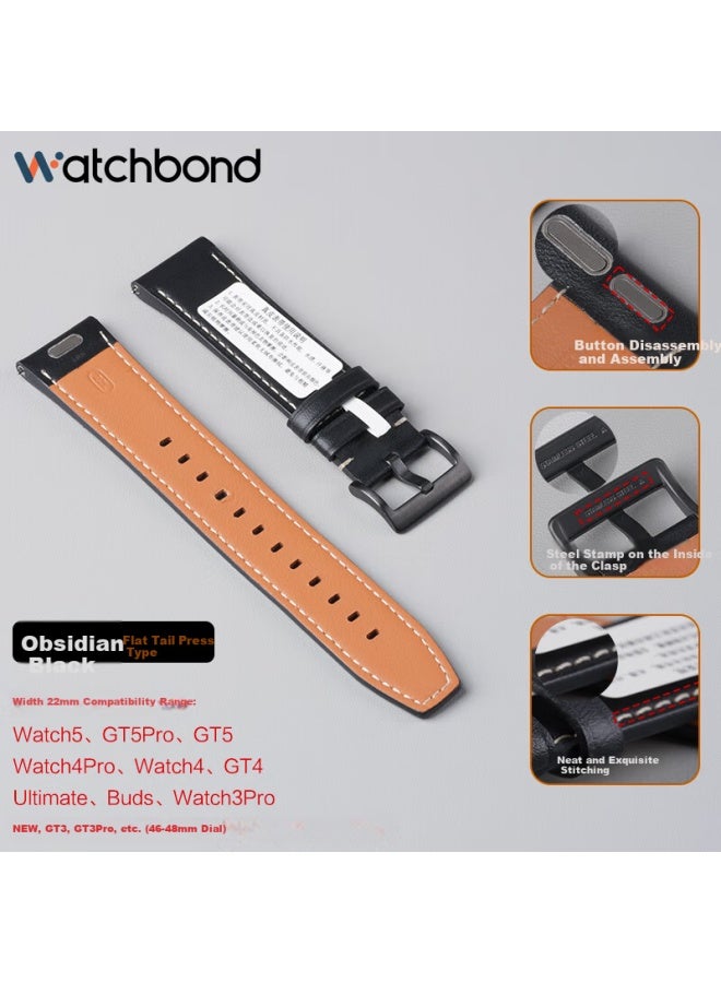 Watchbond Genuine Leather Strap For Huawei Watch Gt6 Gt5 Gt6 Pro Watch4 Pro Gt5 Pro First Layer Calfskin Band Accessories - Image 3