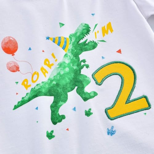 WAWSAM 2nd Birthday Boy Shirt Dinosaur Birthday T-Shirt 2 Year Old Toddler Dinosaur Outfit Cotton White Dino Party Shirt - Image 2