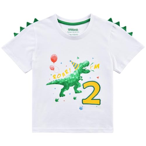 WAWSAM 2nd Birthday Boy Shirt Dinosaur Birthday T-Shirt 2 Year Old Toddler Dinosaur Outfit Cotton White Dino Party Shirt - Image 1