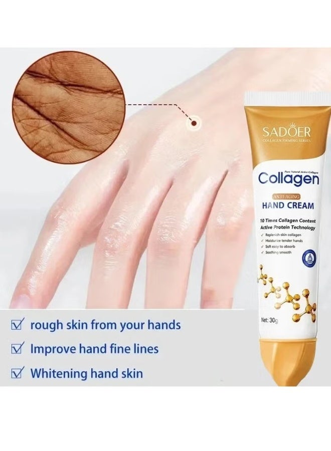 SADOER Collagen Anti Wrinkle Hand Cream, Nourishing Whitening Moisturizing Skin Care Cream, Fast Absorbing Anti Ageing Hand Cream, Smooth And Soft Skin Crack Repair Cream To Remove Wrinkles Darkness 30g - Image 2