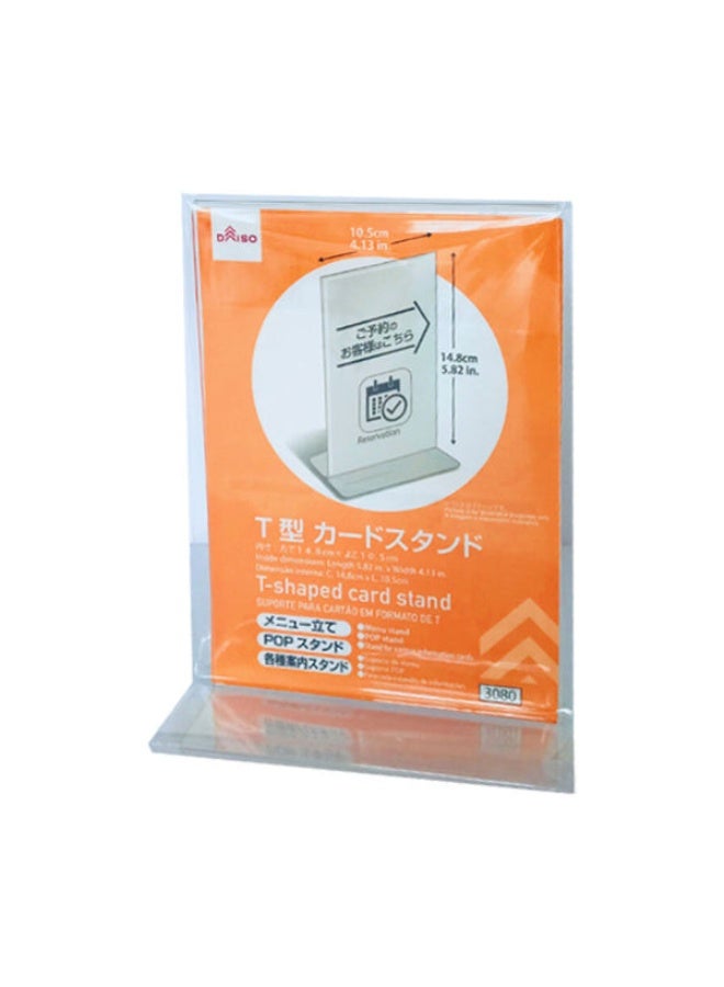 T-Shaped Card Stand, Clear, 5.82 x 4.13 Inches, Double-Sided Display Holder for Signs, Menus, Promotions, Price Lists & Tabletop Displays