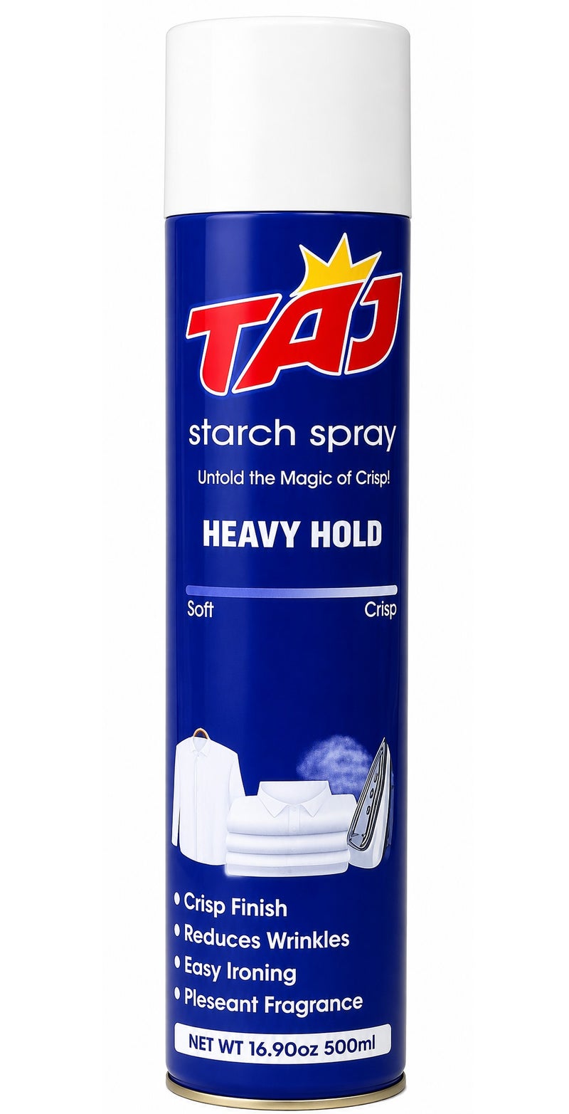 Taj Heavy Starch Spray 500ml – Professional Ironing Starch Easy Ironing & Long-Lasting Fabric Finish, Suitable for Shirts, Trousers, Uniforms & Cotton Fabrics - Image 1