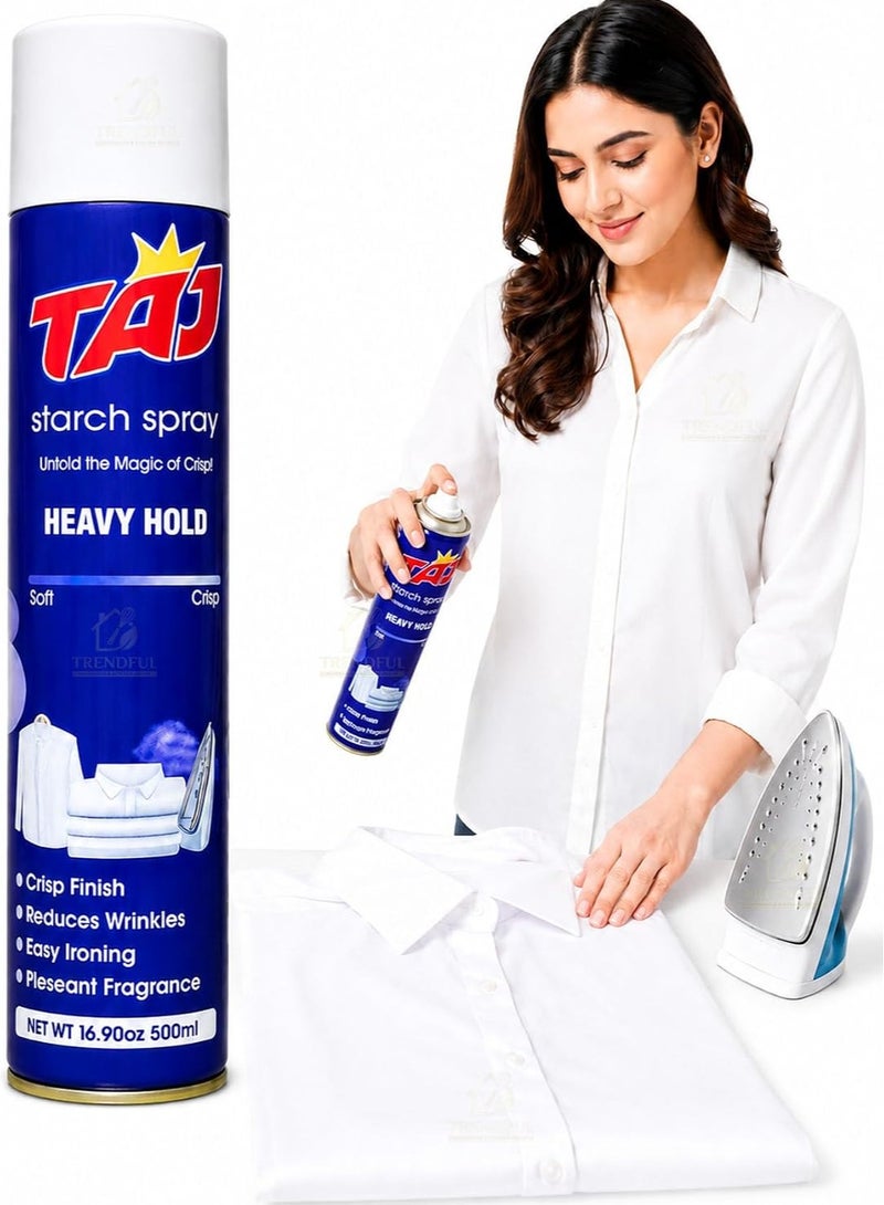 Taj Heavy Starch Spray 500ml – Professional Ironing Starch Easy Ironing & Long-Lasting Fabric Finish, Suitable for Shirts, Trousers, Uniforms & Cotton Fabrics - Image 2