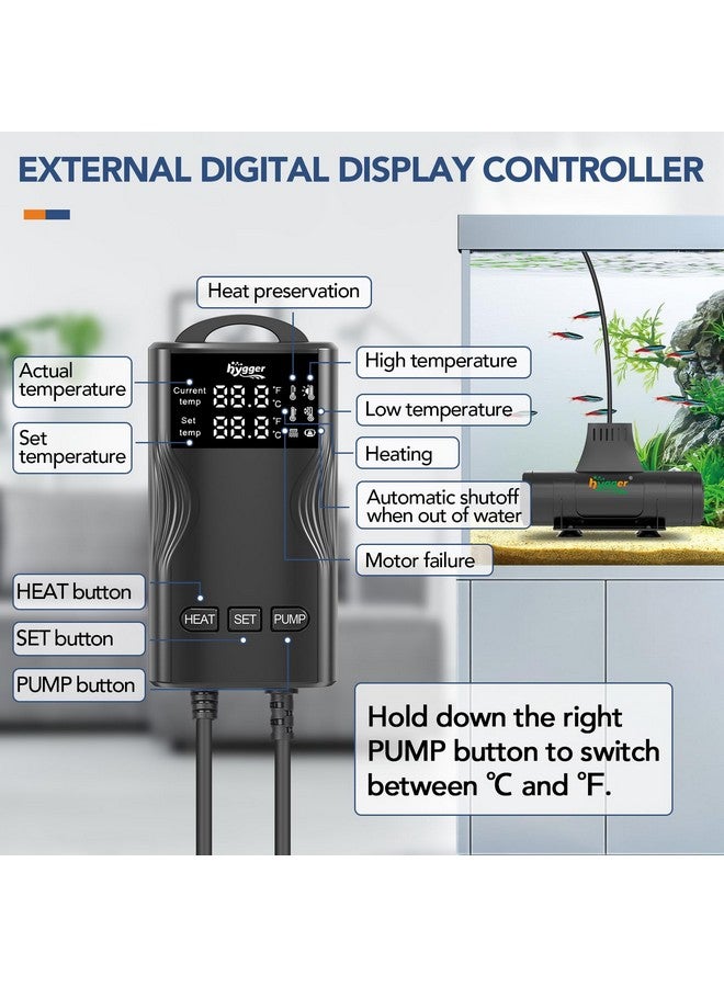 هايغر سخان حوض أسماك هيغر 2 في 1 مع جهاز توليد أمواج، ومضخة تدوير مياه غاطسة لحوض أسماك المياه المالحة والعذبة، ووحدة تحكم بشاشة رقمية، وحماية من الأخطاء غير الطبيعية (300 واط، 40~80 جالون) - Image 3