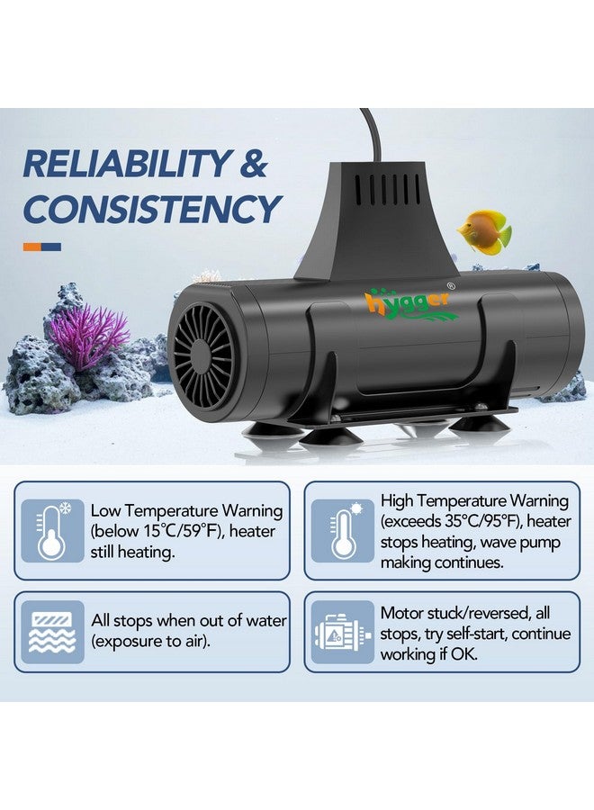 هايغر سخان حوض أسماك هيغر 2 في 1 مع جهاز توليد أمواج، ومضخة تدوير مياه غاطسة لحوض أسماك المياه المالحة والعذبة، ووحدة تحكم بشاشة رقمية، وحماية من الأخطاء غير الطبيعية (300 واط، 40~80 جالون) - Image 4