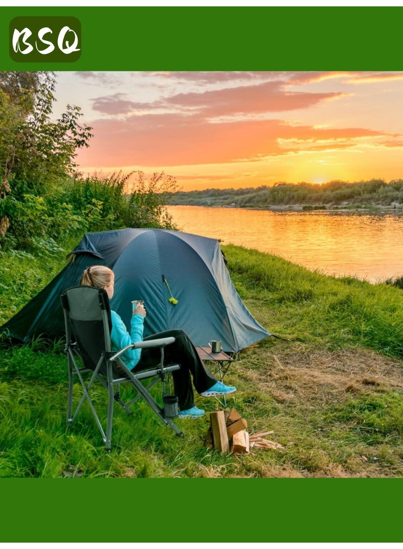 BSQ Portable Outdoor Camping Chair | Lightweight Folding Camping Chair | Gray Folding Camping Chair with Cup Holder, Padded Seat, and Adjustable Backrest | Beach Chair | Picnic Chair | Maximum Weight Capacity 440 lbs | High Back Lawn Chair - Image 4