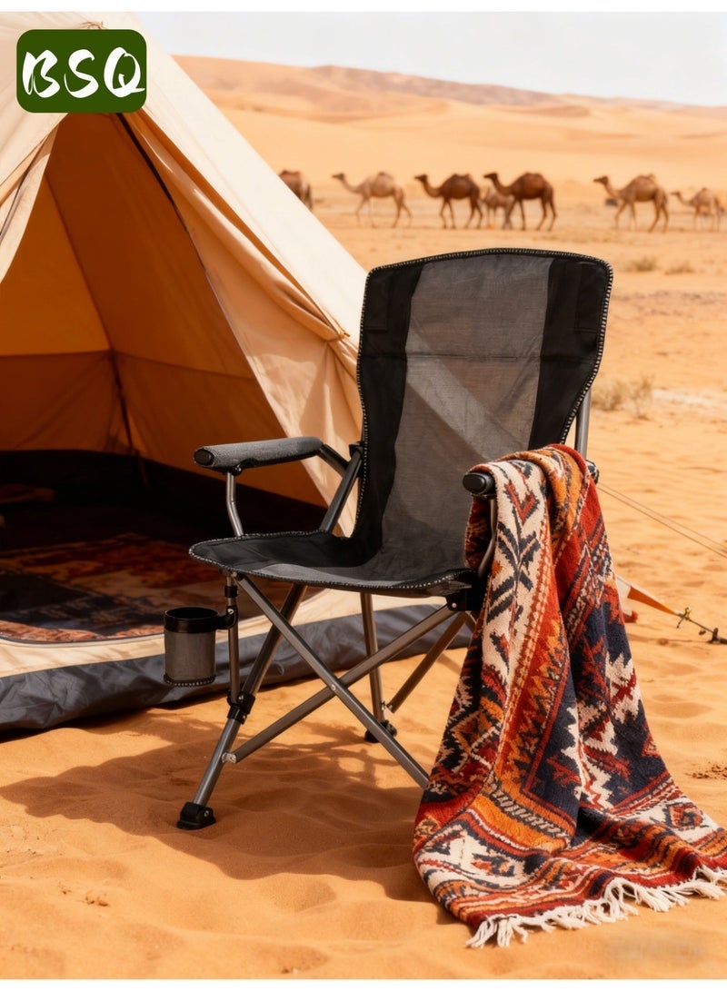 BSQ Portable Outdoor Camping Chair | Lightweight Folding Camping Chair | Gray Folding Camping Chair with Cup Holder, Padded Seat, and Adjustable Backrest | Beach Chair | Picnic Chair | Maximum Weight Capacity 440 lbs | High Back Lawn Chair - Image 5