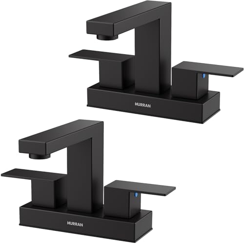 Hurran Matte Black Bathroom Sink Faucet, Hurran 4 inch Bathroom Faucets for Sink 3 Hole with Pop-up Drain and Supply Lines, Stainless Steel 2-Handle Faucet for Vanity RV Restroom, 2 Pack - Image 1