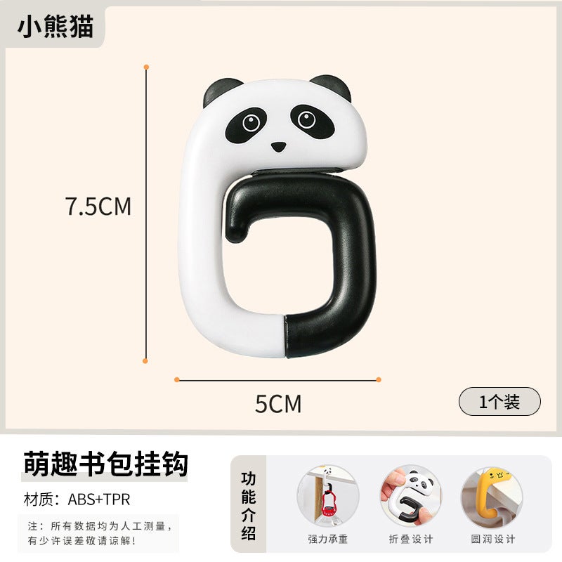 Schoolbag Hook Desk Side Hanging Clamp for Primary School Students Portable Punch-free Detachable Office Bag Hook Little Panda - Image 1
