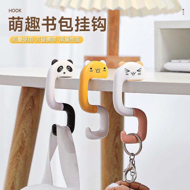 Schoolbag Hook Desk Side Hanging Clamp for Primary School Students Portable Punch-free Detachable Office Bag Hook Little Panda - Image 2