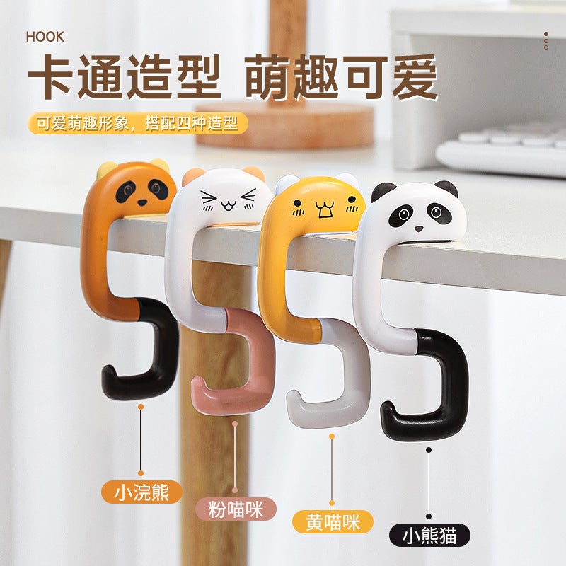 Schoolbag Hook Desk Side Hanging Clamp for Primary School Students Portable Punch-free Detachable Office Bag Hook Little Panda - Image 4