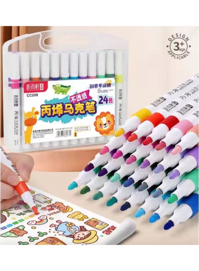 24-Color Marker Pen Set Color Double-Ended Oil-Based Painting Watercolor Pen - Image 1