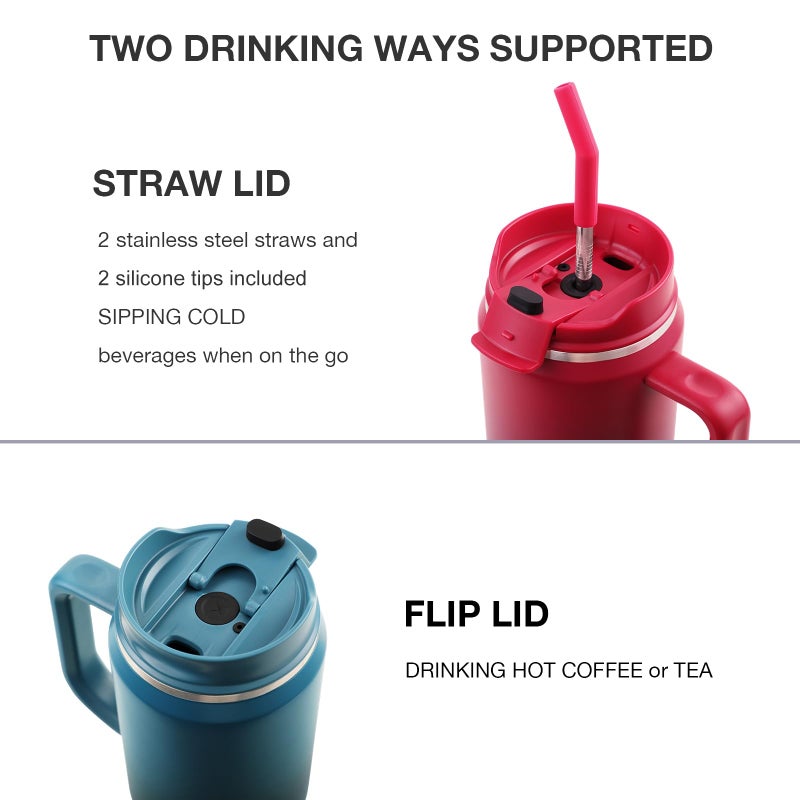 EALGRO EALGRO 50 oz Tumbler with Handle  Insulated Tumblers with Lid and Straw  Large Metal Sports Water Bottle Jug  Thermal Stainless Steel Travel Coffee Mug Cup  Red - Image 3