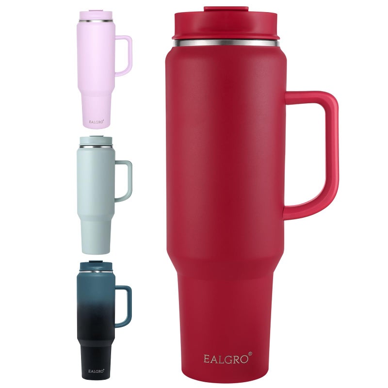 EALGRO EALGRO 50 oz Tumbler with Handle  Insulated Tumblers with Lid and Straw  Large Metal Sports Water Bottle Jug  Thermal Stainless Steel Travel Coffee Mug Cup  Red - Image 1