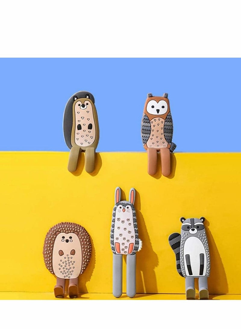نيبمينينت Multifunction Cartoon Animal Magnetic Refrigerator Hook Sticker, 4Pcs Traceless Hooks Fridge Magnet Hanging White Board Lockers Surface (Fox + Hedgehog Owl Rabbit)  - Image 2