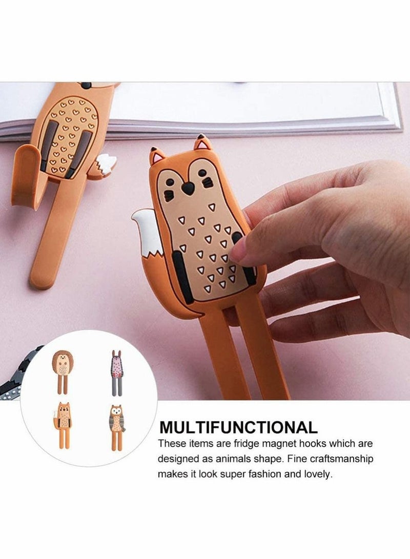نيبمينينت Multifunction Cartoon Animal Magnetic Refrigerator Hook Sticker, 4Pcs Traceless Hooks Fridge Magnet Hanging White Board Lockers Surface (Fox + Hedgehog Owl Rabbit)  - Image 5