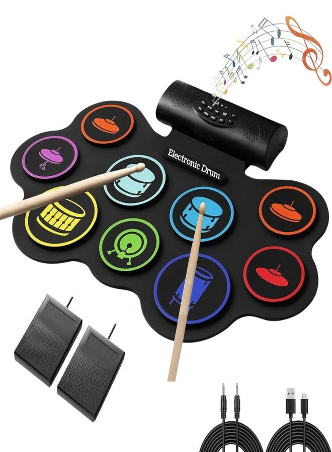 VikriDA Electronic Drum Pad Set | Foldable E-Drum Kit with Bluetooth Connectivity - Portable Digital Drum Practice Instrument for Kids - Image 1