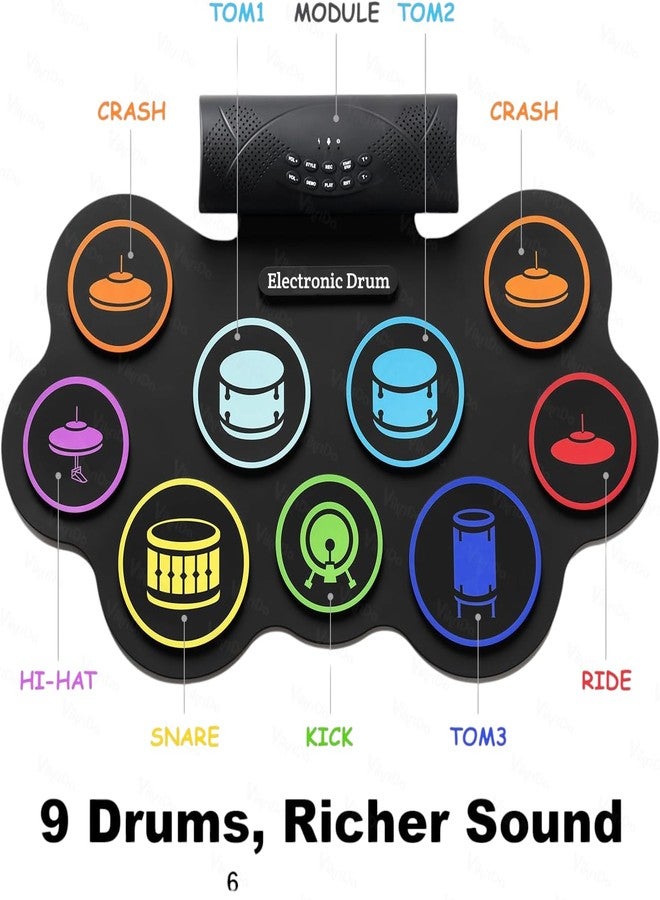 VikriDA Electronic Drum Pad Set | Foldable E-Drum Kit with Bluetooth Connectivity - Portable Digital Drum Practice Instrument for Kids - Image 2