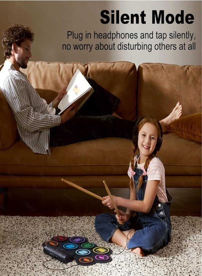 VikriDA Electronic Drum Pad Set | Foldable E-Drum Kit with Bluetooth Connectivity - Portable Digital Drum Practice Instrument for Kids - Image 3