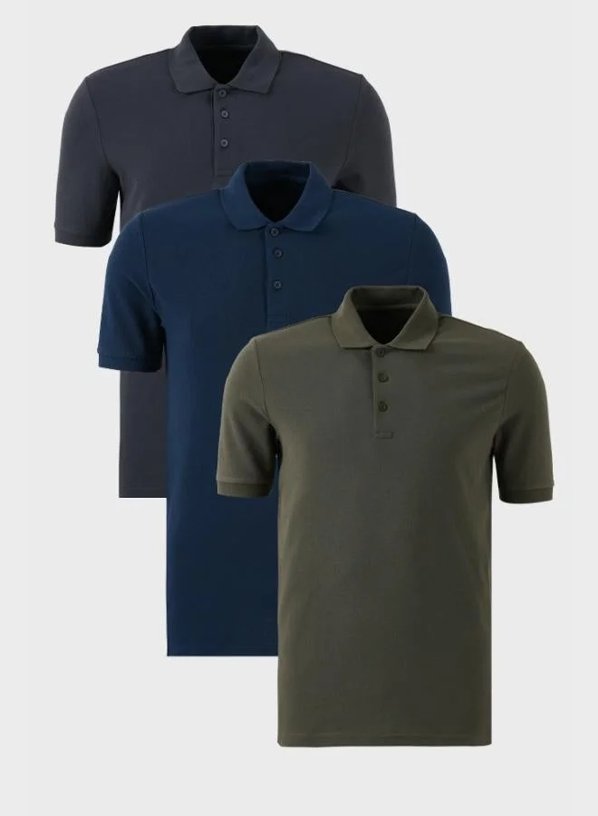 Buratti Buratti Cotton Regular Fit Button-Down Polo Collar 3-Pack T-Shirt Men's T-SHIRT 5902127S3