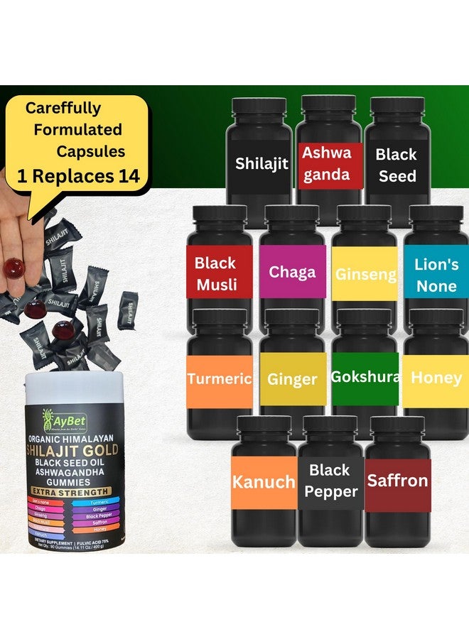 Organic Pure Himalayan Shilajit Gold Gummies for Men and Women, Black Seed Oil, Ashwagandha, Ginseng, Turmeric, Gokshura, Lion's None, Lab Tested,%75 Fulvic Acid, No Sugar Added, Halal, 90Gummy - Image 4
