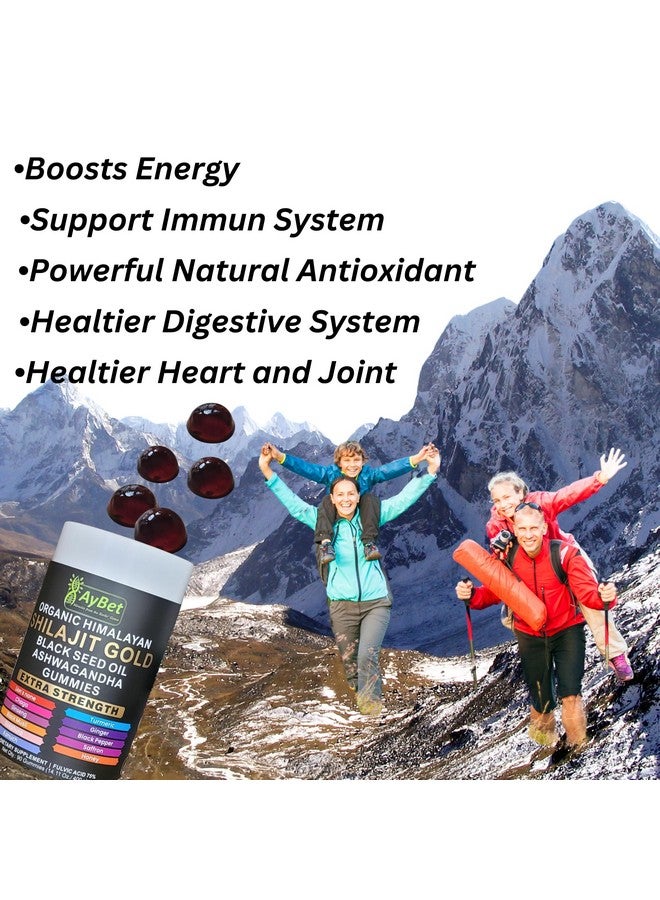 Organic Pure Himalayan Shilajit Gold Gummies for Men and Women, Black Seed Oil, Ashwagandha, Ginseng, Turmeric, Gokshura, Lion's None, Lab Tested,%75 Fulvic Acid, No Sugar Added, Halal, 90Gummy - Image 5