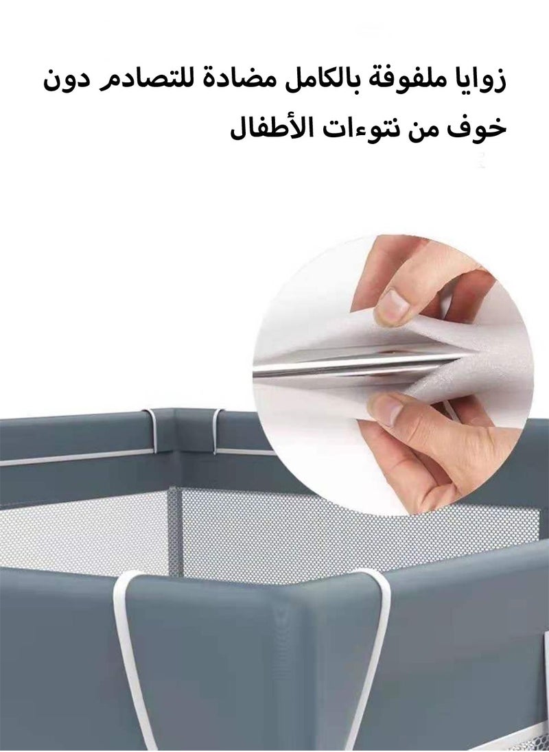 عربست روضة لعب للأطفال 200*200 روضة لعب للأطفال الرضع والأطفال الصغار ساحة لعب آمنة مضادة للسقوط مع بوابات سياج للأطفال مع شبكة شبكية قابلة للتنفس مركز أنشطة الأطفال الداخلية والخارجية مرساة رمادي  - Image 2