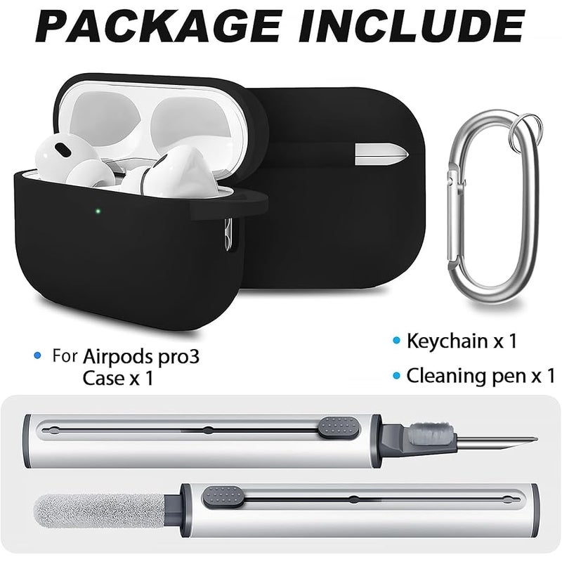 Woyinger for AirPods Pro 3 Case Cover with Cleaner Kit, Soft Silicone Cover for AirPods Pro 3rd Generation Comes with Keychain for Women Men,Suitable for 3rd Generation Case,Black Keychain B - Image 2