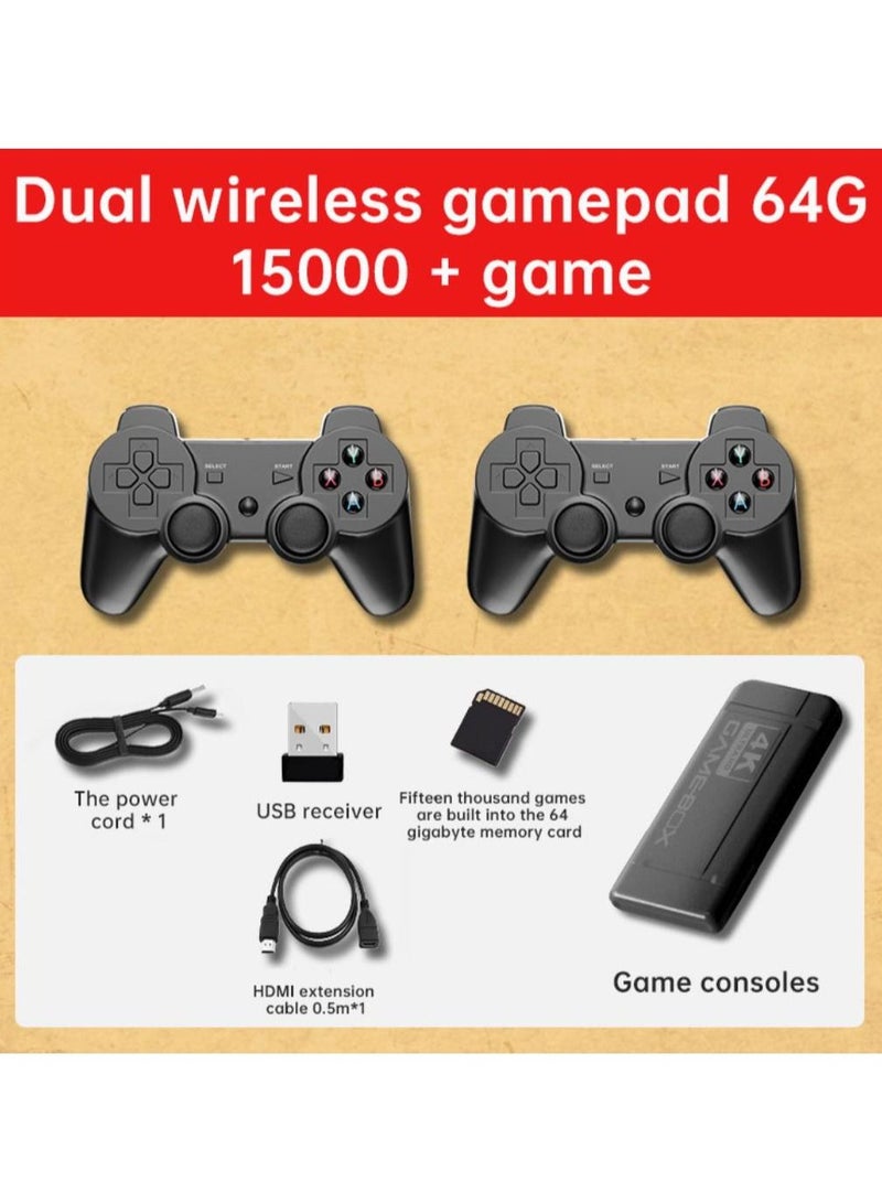 4K HD video game console, dual 2.4G wireless controllers, plug-and-play video game stick, built-in 15,000 games, retro handheld game console - Image 1