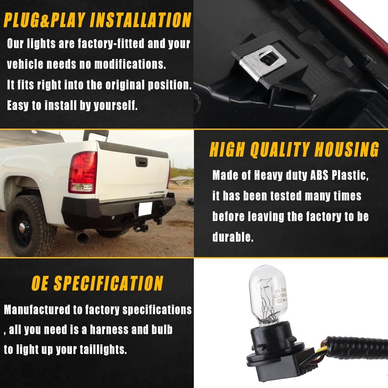 Boine Right Passenger Side Tail Light for 2007-2013 GMC Sierra 1500 2500HD 3500HD - Bulb Included - Image 4