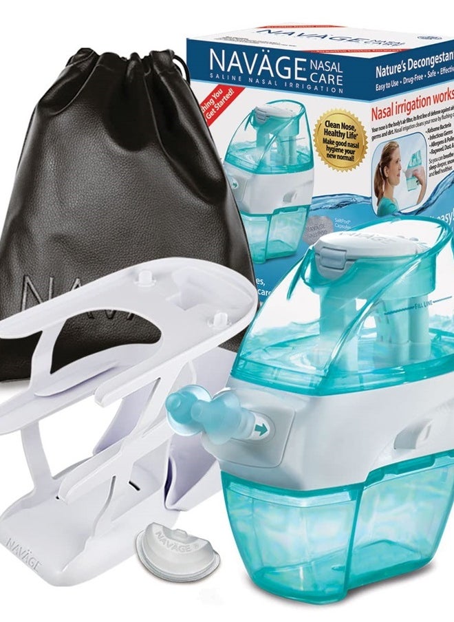 Navage Deluxe Bundle Nasal Irrigation System - Saline Nasal Rinse Kit with 1 Nose Cleaner, 20 Salt Pods, Black Travel Bag and 1 Countertop Caddy  - Image 1