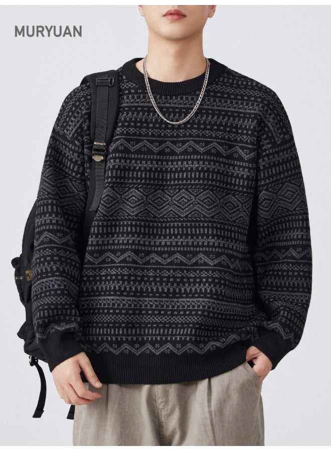 FAIR Isle Jacquard Full Print Knitted Sweater Unisex Style Loose Couple Sweater Coat - Image 1