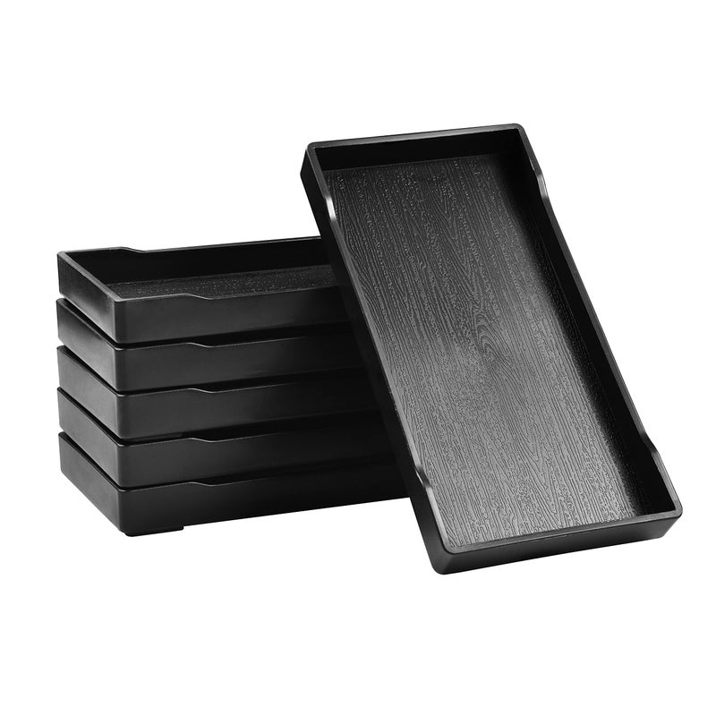 VCREATC 6 Packs Small Black Mini Tray 8 inch x 4 inch for Serving Accessory Spa Coffee Drinks Wine Tea Bar Party Seasoning Perfume or Display Use