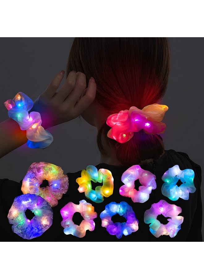 POZILAN 8 Pcs LED Scrunchies for Women - Scrunchy, Light Up Scrunchies for Girls, Colorful Yarn Hair Tie Multi Light Modes, Glow in the Dark Hair Accessories for Christmas Rave Party (#01) - Image 1