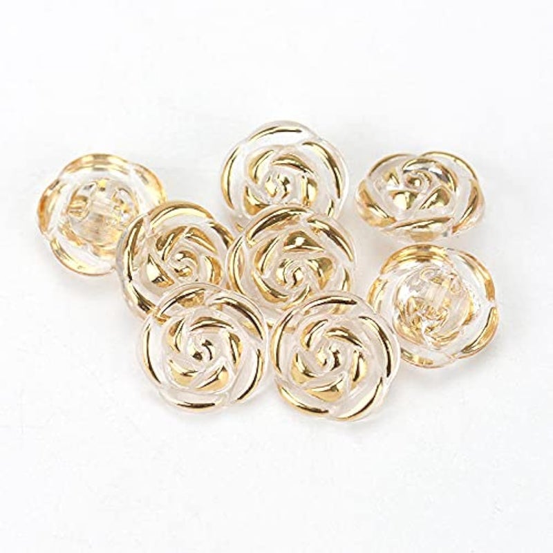 vingol 30 Pcs Acrylic Rose Flower Buttons Shirt Buttons Sewing Accessories DIY Crafts (Golden, 12.5mm) - Image 1