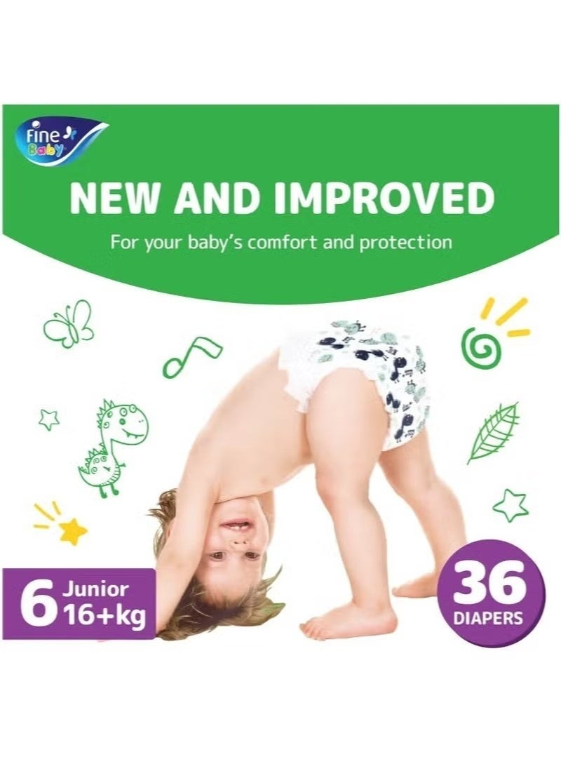 Fine Baby Baby Diapers Size 6 Junior 16+ Kg Jumbo Pack Double Lock Technology Prevents Leakage 36 Pieces - Image 2