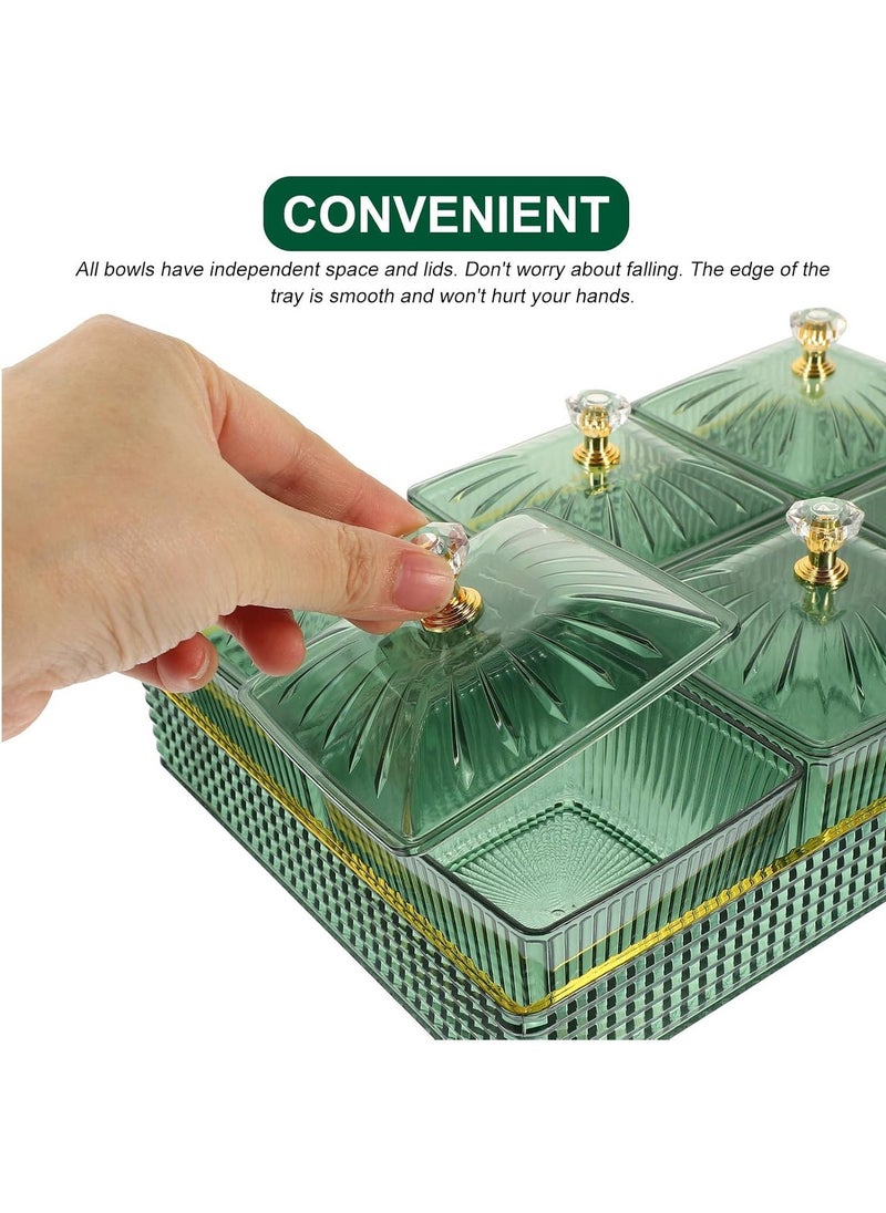 Hihonor - 1 Set Of Snackle Box Container, 6 Removable Small Bowls Condiment Trays,Divided Clear Snack Box Serving Tray with Lid and Handle, for Snacks, Fruits, Candy and Condiments (Green) - Image 1