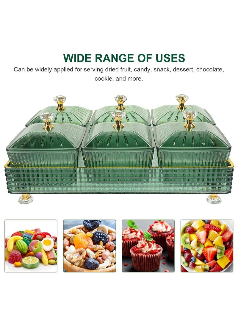 Hihonor - 1 Set Of Snackle Box Container, 6 Removable Small Bowls Condiment Trays,Divided Clear Snack Box Serving Tray with Lid and Handle, for Snacks, Fruits, Candy and Condiments (Green) - Image 1