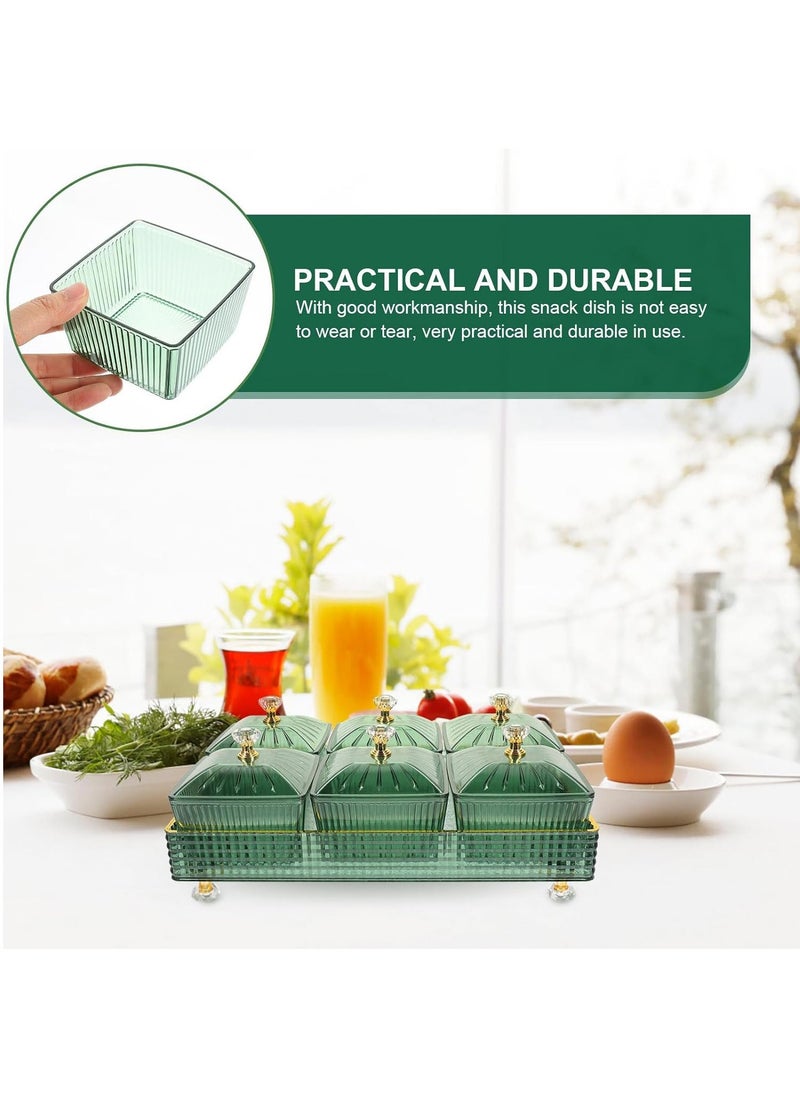 Hihonor - 1 Set Of Snackle Box Container, 6 Removable Small Bowls Condiment Trays,Divided Clear Snack Box Serving Tray with Lid and Handle, for Snacks, Fruits, Candy and Condiments (Green) - Image 1