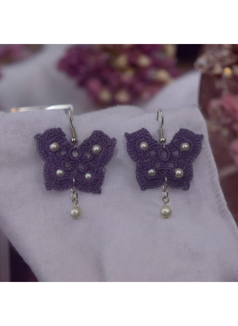 Crystal Atelier - Butterfly Shaped Pearl Beaded Butterfly Earrings - Image 1