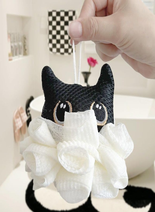 Ralcosuss Cute Unicorn Kids Bath Loofahs Balls for Baby Girls Boys Mesh Shower Ball Pouf Exfoliating Bath Sponge Body Cleaner Bath Accessories (Black cat) - Image 2