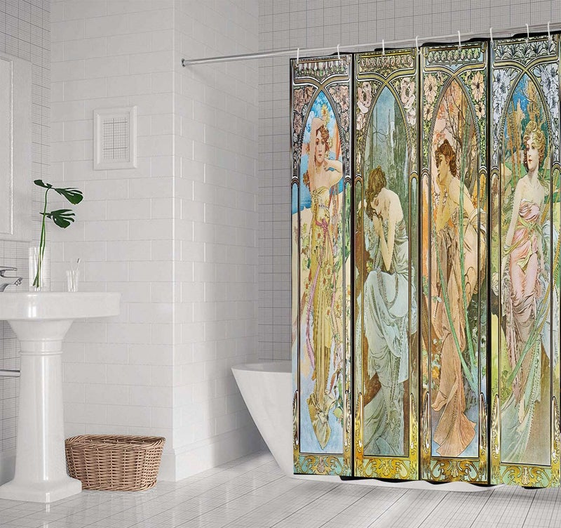 NTETSN Art Nouveau Lady Shower Curtain, Aesthetic Art Times of The Day, Morning Awakening Daybreak Evening Reverie Night's Rest Fabric Shower Curtains, 72" x 72", YLYYNT2402 - Image 4