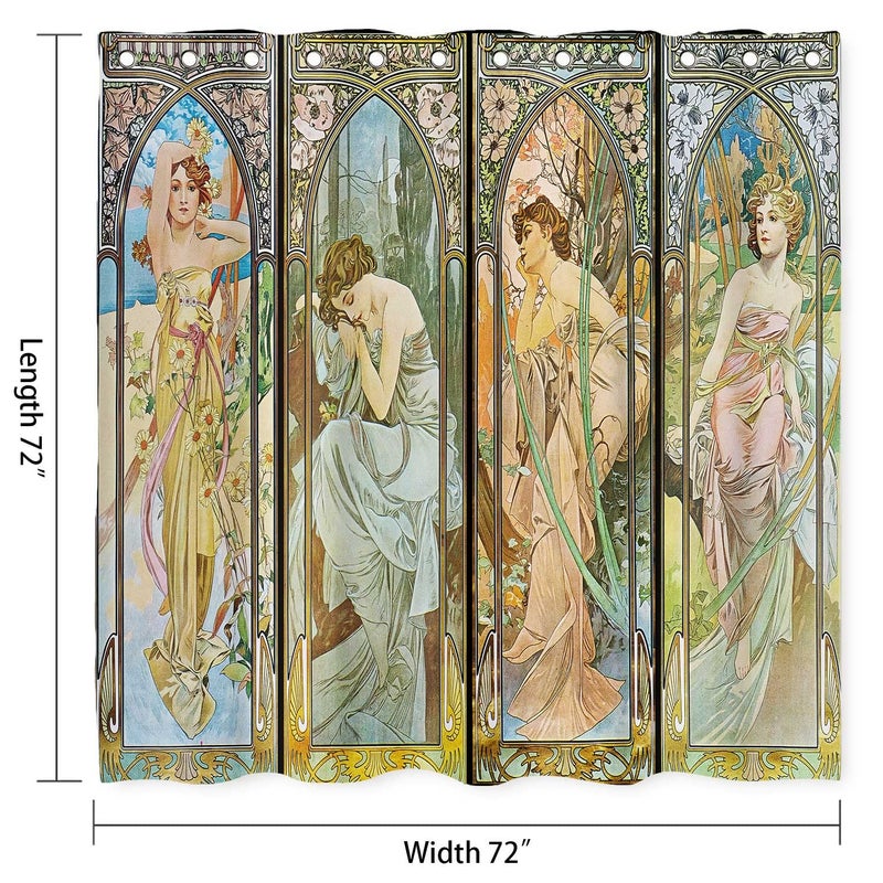 NTETSN Art Nouveau Lady Shower Curtain, Aesthetic Art Times of The Day, Morning Awakening Daybreak Evening Reverie Night's Rest Fabric Shower Curtains, 72" x 72", YLYYNT2402 - Image 2