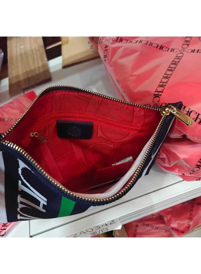 CAROLINA HERRERA Women's Rectangular Canvas Clutch - Zipper Closure, Wrist Strap & Scarf Accent for Business & Evening Events - Image 3