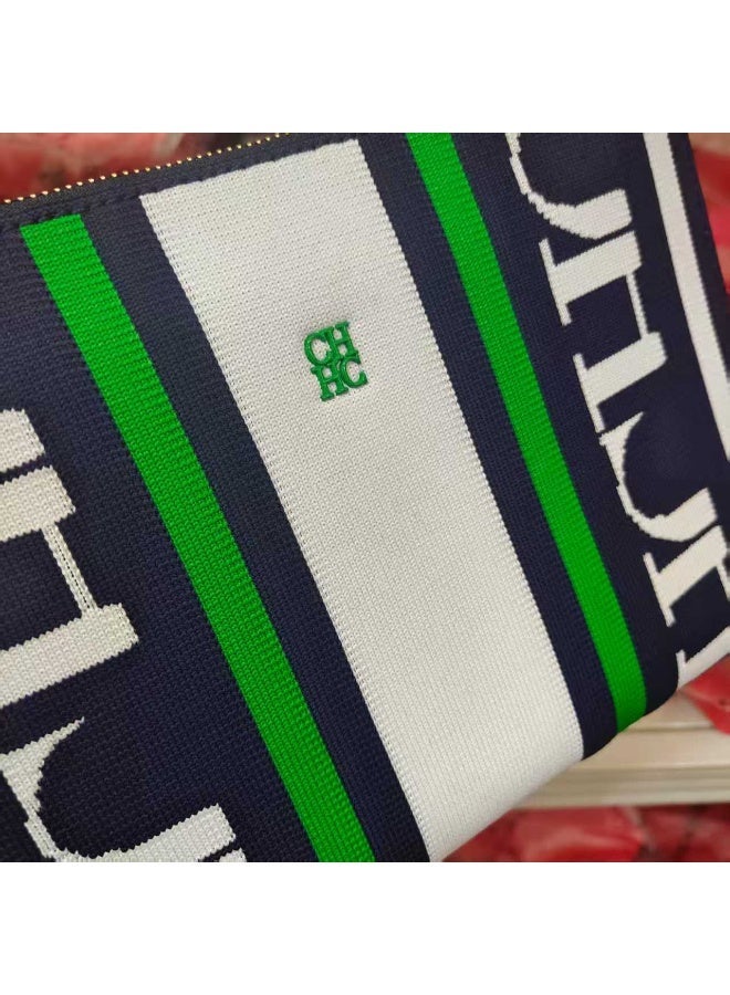 CAROLINA HERRERA Women's Rectangular Canvas Clutch - Zipper Closure, Wrist Strap & Scarf Accent for Business & Evening Events - Image 4