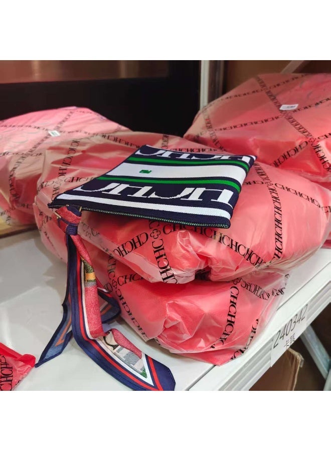 CAROLINA HERRERA Women's Rectangular Canvas Clutch - Zipper Closure, Wrist Strap & Scarf Accent for Business & Evening Events - Image 5