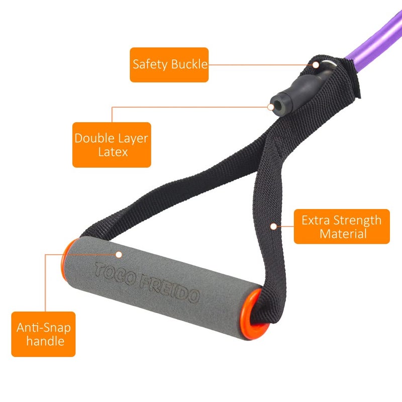 TOCO FREIDO Single Resistance Bands, Workout Bands with Handles and The Exercise Bands with Door Anchor, Suitable for Resistance Training, Physical Therapy, Home Workouts, Boxing Training (Puplle(10-15lbs)) - Image 4