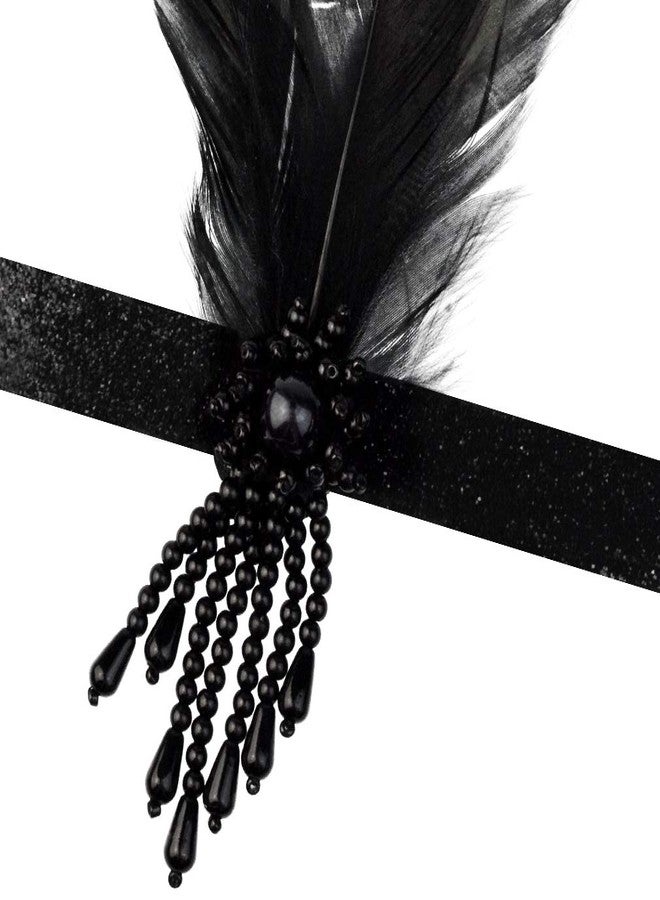 yeabwps 1 Pcs 1920s Flapper Headpiece Black Feather Headband Roaring 20s Gatsby Hair Accessories (Black) - Image 4