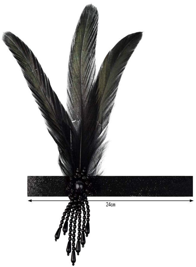 yeabwps 1 Pcs 1920s Flapper Headpiece Black Feather Headband Roaring 20s Gatsby Hair Accessories (Black) - Image 5