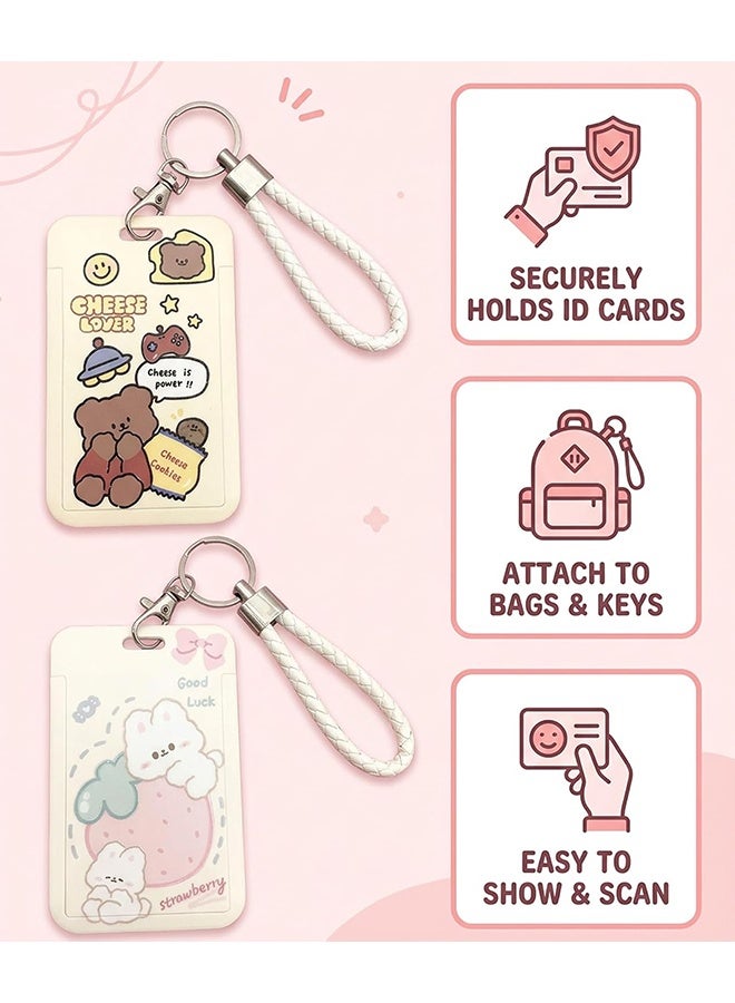 Wffo 2 Pcs Kpop Photocard Holder Keychain Cartoon Animal PC Holder Kpop ID Badge Holder with Keychain Student Bus Card Pendant Keychain Hard Shell Protective Photo Sleeves (White and Yellow) - Image 5
